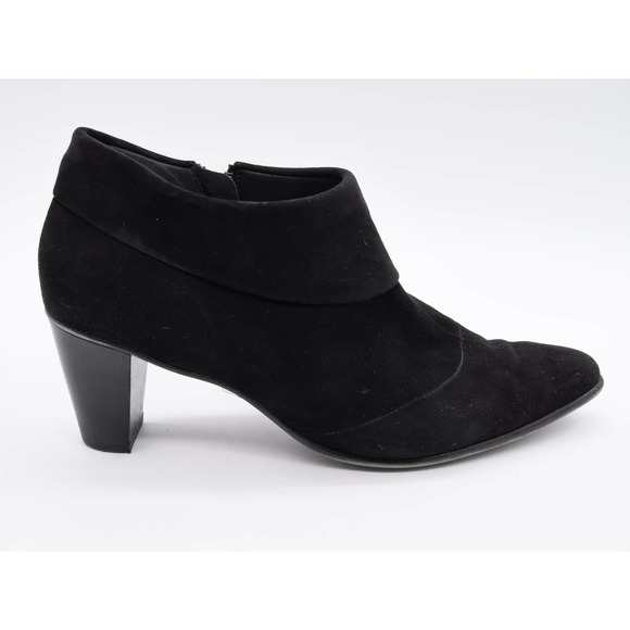 Paul Green Booties Womens 8.5 Black Suede Almond Toe Zip Ankle Boots Cone Heel - Picture 4 of 11